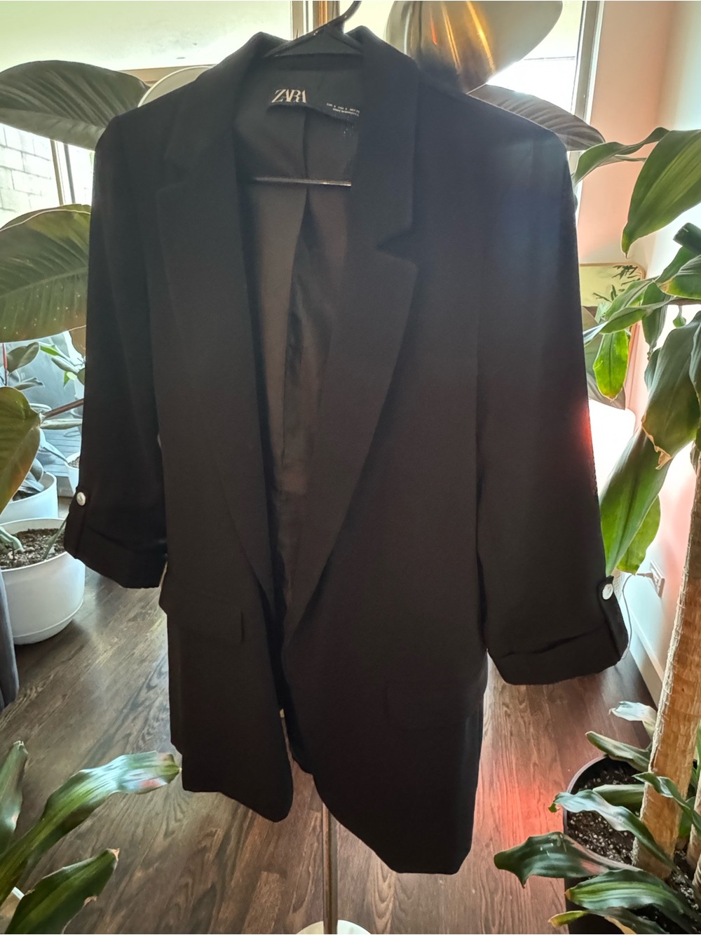 Zara Black Longline Blazer with Rolled Sleeves